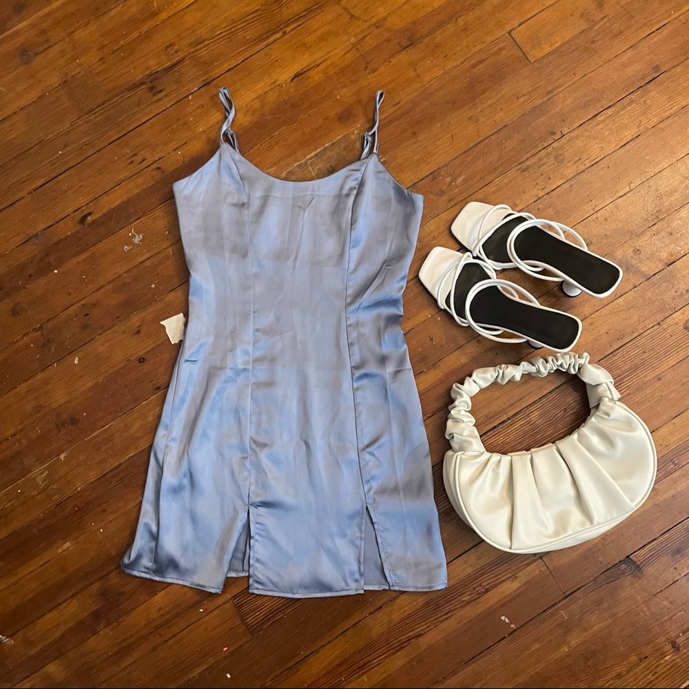 Satin blue slip dress